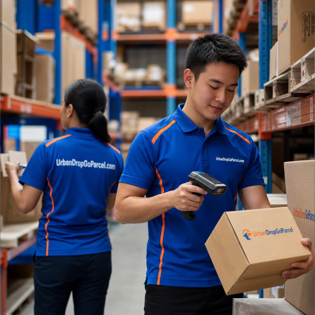 Warehouse sorting packages on conveyor belts